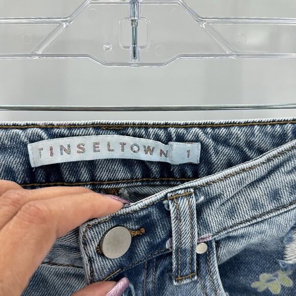 Tinseltown Floral-Peace-Print Wide-Leg Jeans deconstructed baggy festival size 1 - Picture 9 of 9